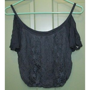 Hollister Women's Blue Lace Overlay Strappy Cold Shoulder Crop Top Size S